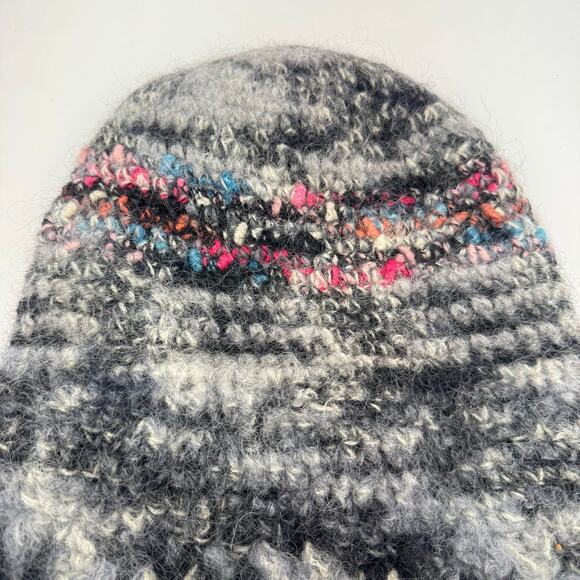 Vintage Value City Made in Italy Wool Blend Knit Fuzzy Bennie Hat OS 90s Multi - Picture 3 of 6